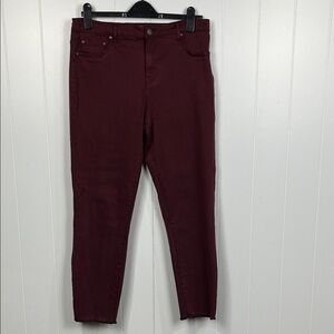 Tractr Womens Pants 14/32 Burgundy Zip/Button Fly 5 Pocket Raw Hems 71% Tencel